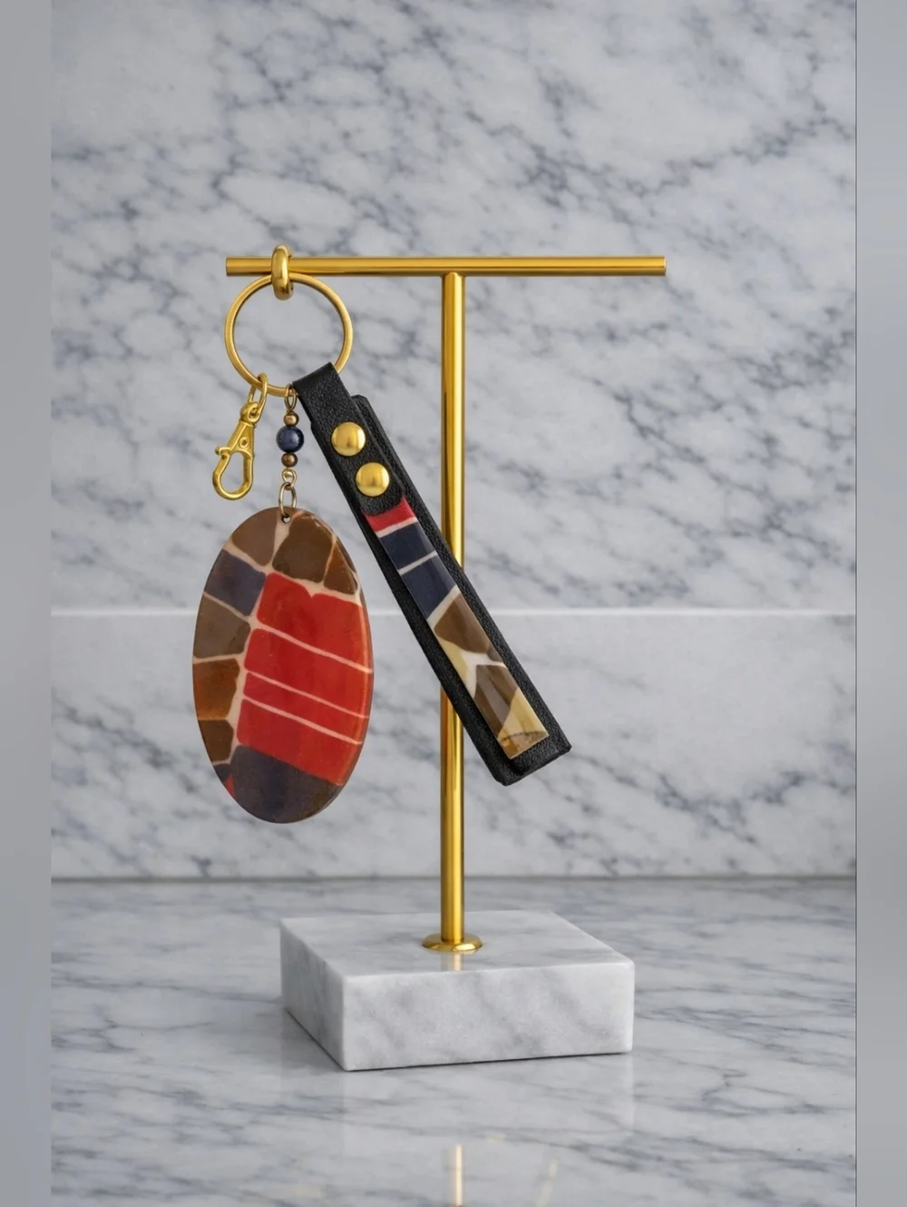 Artisan Fabric-Wrapped Oval Keychain & Wristlet | One-of-a-Kind Accessory